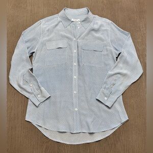 Equipment Femme 100% Silk Polka Dot Button Down Blouse Blue White Size Medium